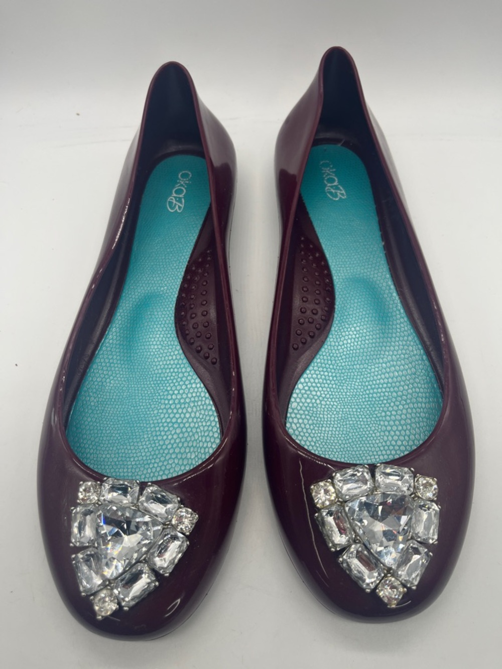 Oka B Liona Ballet Flats with Jewel Toe Deep Red - Maroon  Sz EU 39 - US 9